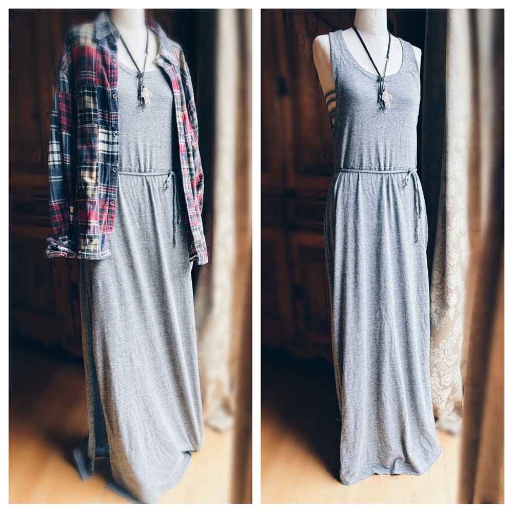 Chaser Strappy Tee Maxi Dress Heather Gray S NWT Luxe Jersey - Picture 6 of 13